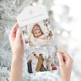 Modern Happy Holidays Thin Line Border 5-Photo オールインワン招待状