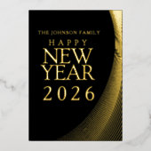 Modern Happy New Year 2026 Gold Photo 箔シーズンカード (正面)