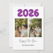 Modern Happy New Year Photo Collage , 2026 Purple シーズンカード (正面)
