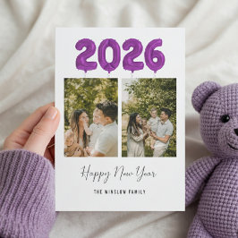 Modern Happy New Year Photo Collage , 2026 Purple シーズンカード