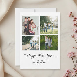 Modern Happy New Year Photo Collage Card | Elegant シーズンカード