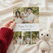 Modern Happy New Year Photo Collage Card | Elegant