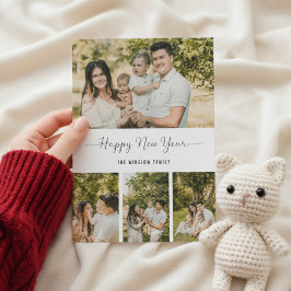 Modern Happy New Year Photo Collage Card | Elegant シーズンカード