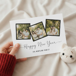 Modern Happy New Year Photo Collage Card | Elegant シーズンカード