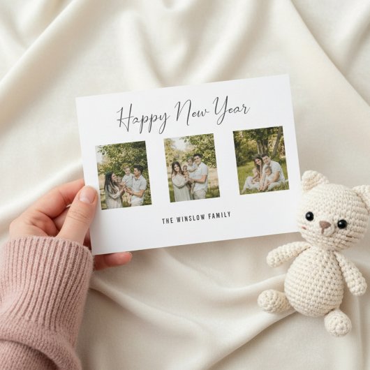 Modern Happy New Year Photo Collage Card | Elegant シーズンカード