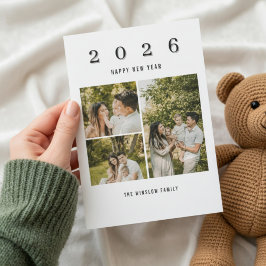 Modern Happy New Year Photo Collage Card | Elegant シーズンカード