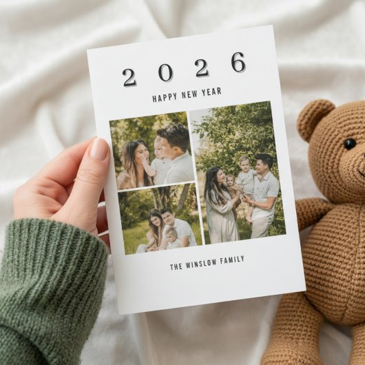 Modern Happy New Year Photo Collage Card | Elegant シーズンカード