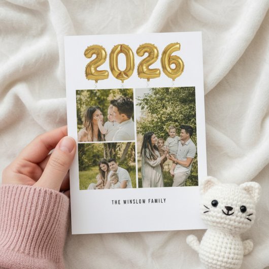Modern Happy New Year Photo Collage Card | Elegant シーズンカード