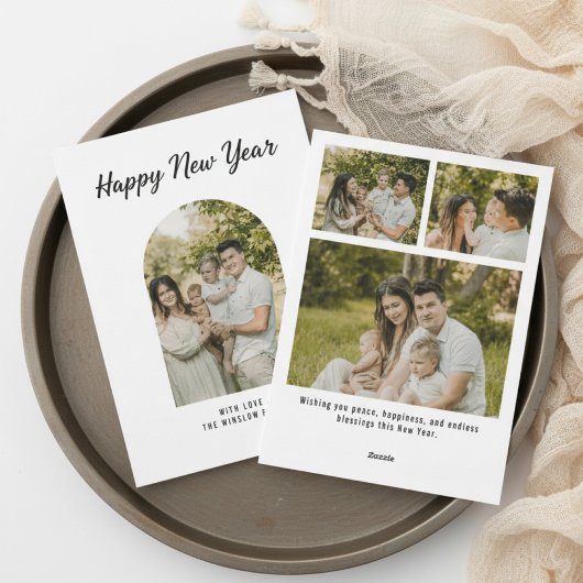 Modern Happy New Year Photo Collage Card | Elegant シーズンカード