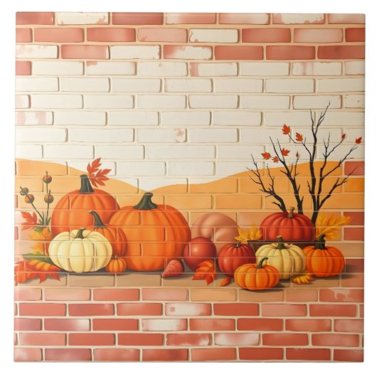 Modern Happy Thanksgiving Beautiful Fall タイル (正面)