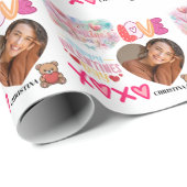 Modern Happy Valentines Day one heart Photo Name ラッピングペーパー (ロールコーナー)