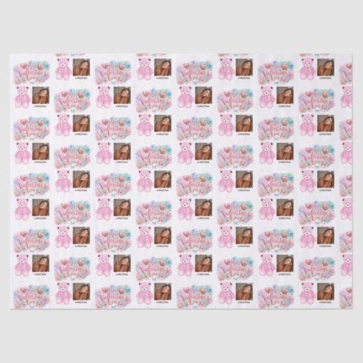 Modern Happy Valentines Day with One square Photo 薄葉紙 (正面)