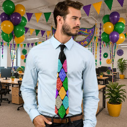 Modern Harlequin Pattern Sparkly Mardi Gras  ネクタイ