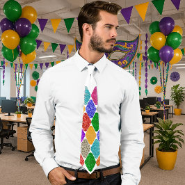 Modern Harlequin Pattern Sparkly Mardi Gras  ネクタイ