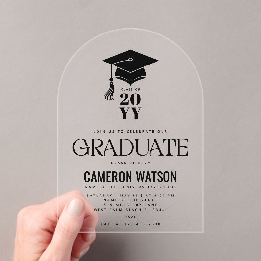 Modern Hat and Tassel Graduation Party アクリル招待状 (インサイチュ (ポータブル))
