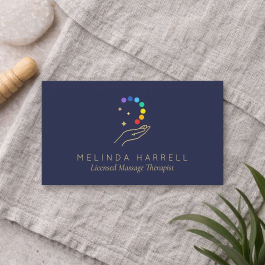 Modern Healing Hands Massage Therapist Dark Blue 名刺