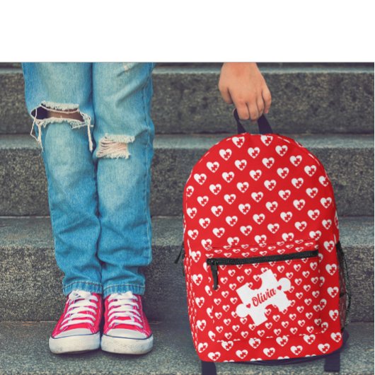 Modern Heart And Puzzle Pieces | Valentine Day Red プリントバックパック