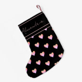 Modern Heart Black Pink Personalized スモールクリスマスストッキング (裏面 (吊り時))