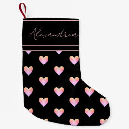 Modern Heart Black Pink Personalized スモールクリスマスストッキング