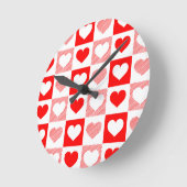 Modern Heart Pattern Wall Clock - Red and Pink ラウンド壁時計 (傾斜)