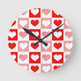 Modern Heart Pattern Wall Clock - Red and Pink ラウンド壁時計