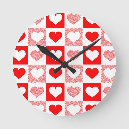 Modern Heart Pattern Wall Clock - Red and Pink ラウンド壁時計 (正面)
