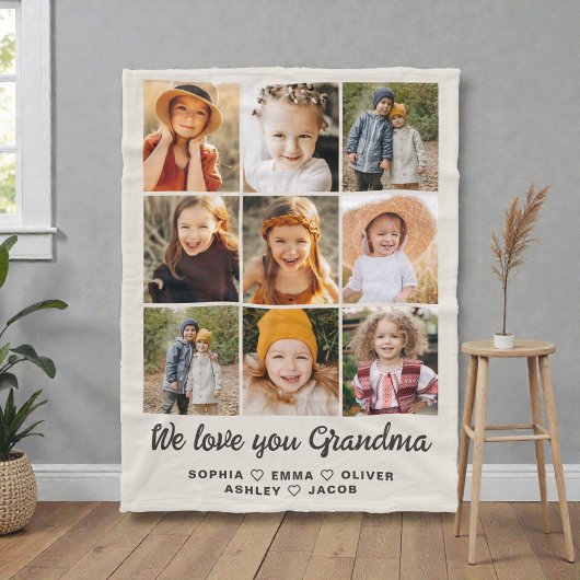Modern Heart Photo Collage Blanket for Grandma フリースブランケット
