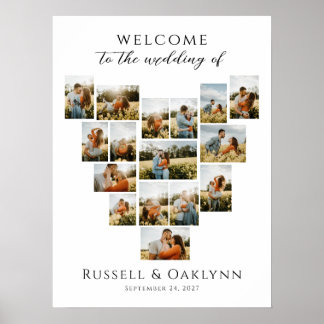 Modern Heart Photo Collage Wedding Welcome ポスター