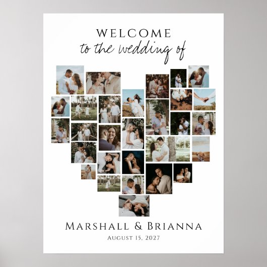 Modern Heart Photo Collage Wedding Welcome ポスター (正面)