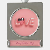 MODERN HEART PINK VALENTINES DAY シルバープレートバナーオーナメント (正面)