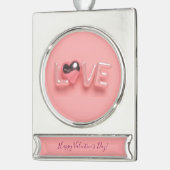 MODERN HEART PINK VALENTINES DAY シルバープレートバナーオーナメント (左)