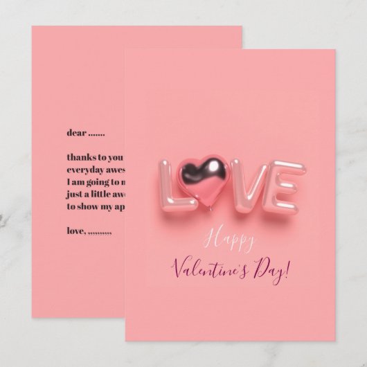  MODERN  HEART PINK VALENTINES DAY   ノートカード (正面/裏面)