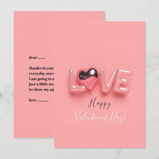  MODERN  HEART PINK VALENTINES DAY   ノートカード (正面/裏面)