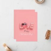  MODERN  HEART PINK VALENTINES DAY   ノートカード (正面/裏面インサイチュ)