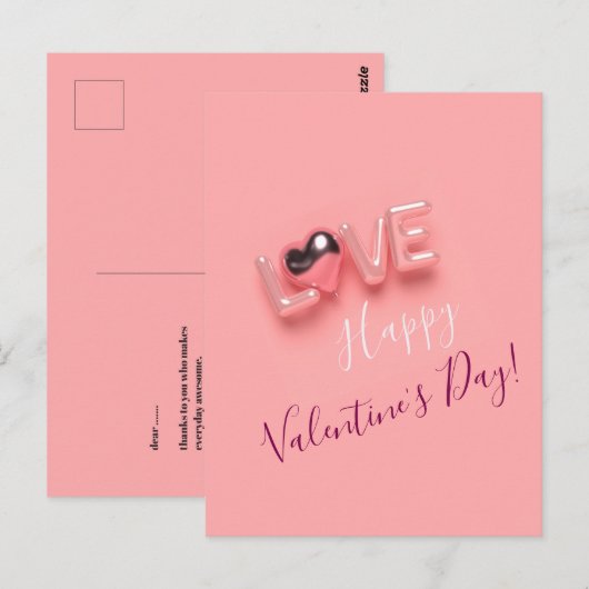  MODERN  HEART PINK VALENTINES DAY   ポストカード (正面/裏面)