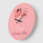 MODERN  HEART PINK VALENTINES DAY   ラージ壁時計 (傾斜)