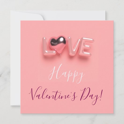  MODERN  HEART PINK VALENTINES DAY   招待状 (正面)