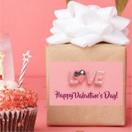  MODERN  HEART PINK VALENTINES DAY   長方形シール