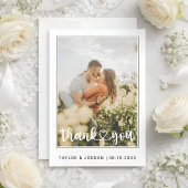 Modern Heart Script Custom Minimal Photo Wedding  サンキューカード