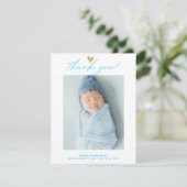 Modern Heart Script Custom Newborn Baby Photo サンキューカード (スタンド正面)