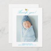 Modern Heart Script Custom Newborn Baby Photo サンキューカード (正面/裏面)