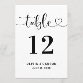 Modern Heart Script Wedding Table Number 招待状 (裏面)