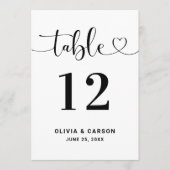 Modern Heart Script Wedding Table Number 招待状 (正面)