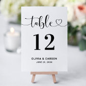 Modern Heart Script Wedding Table Number 招待状