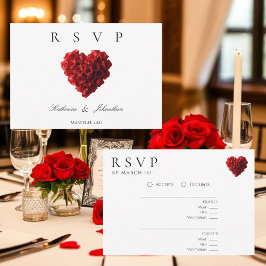 Modern Heart Shaped Red Roses-RSVP-Wedding- 出欠カード
