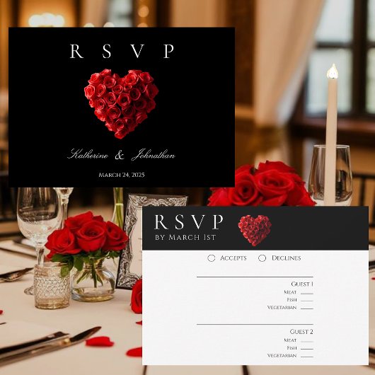 Modern Heart Shaped Red Roses-RSVP-Wedding- 出欠カード
