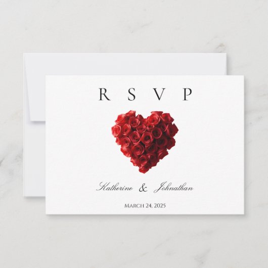 Modern Heart Shaped Red Roses-RSVP-Wedding- 出欠カード (正面)