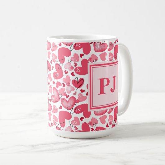 Modern Hearts Pattern Valentines   コーヒーマグカップ (正面右)
