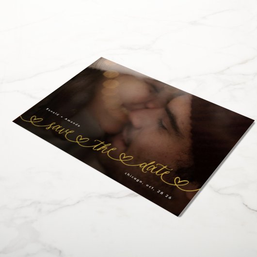 Modern Hearts Save The Date Photo Wedding Website 箔招待状 (回転した状態)