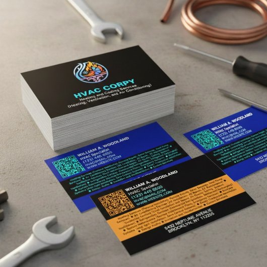 Modern Heating & Cooling AC ロゴ | ブラック ブルー HVAC 名刺